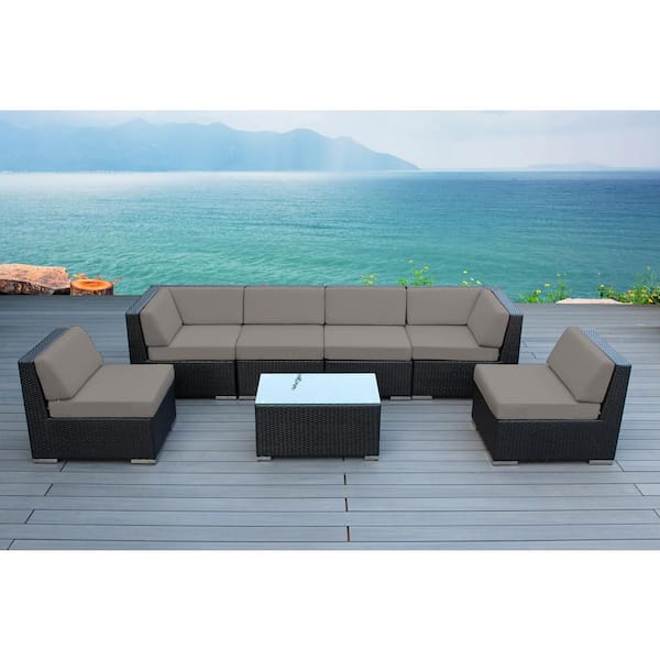 Ohana Depot Ohana Black 7-Piece Wicker Patio Seating Set with