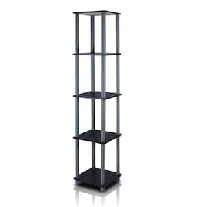57.6 in. Black/Gray Plastic 5-shelf Corner Bookcase with Open Storage