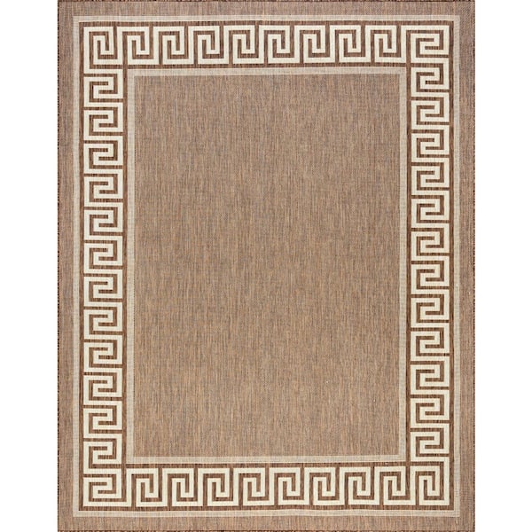 Eco Greek Key Brown 9 ft. x 12 ft. Indoor/Outdoor Area Rug
