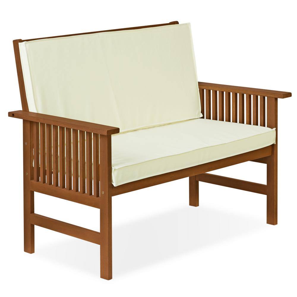 Tioman Natural Hardwood Outdoor Bench with Beige Cushions