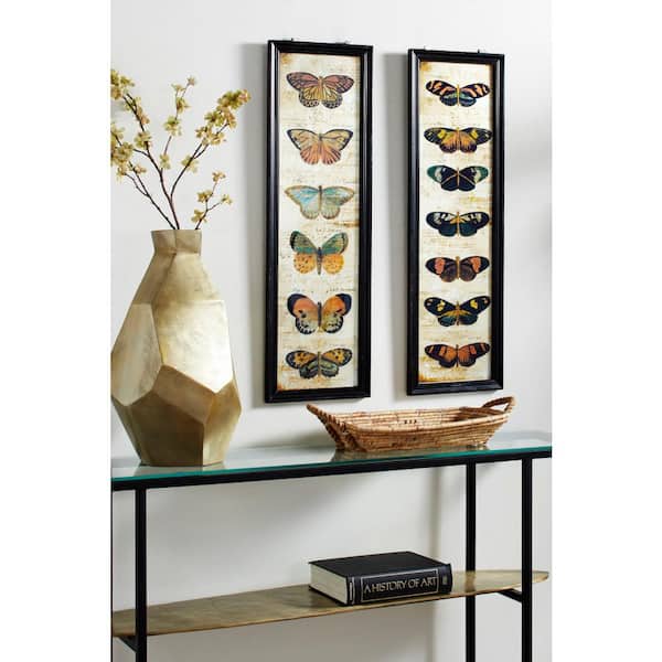 2- Panel Butterfly Framed Wall Art with Black Frame 36 in. x 11 in.