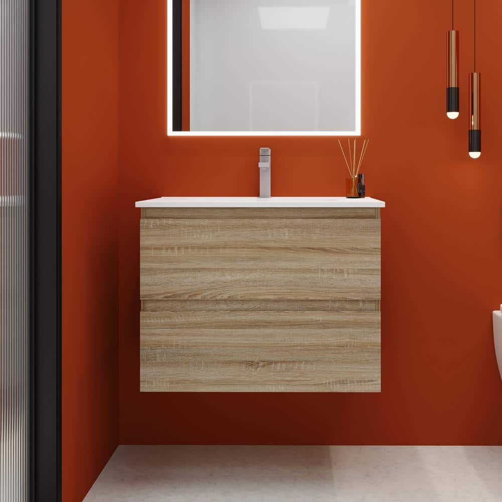 30 in. W x 18 in. D x 20 in. H Single Sink Wall Mounted Bath Vanity in Ligh
