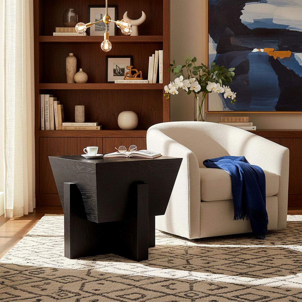 Aishu 20 in. Black Square Wood End Table