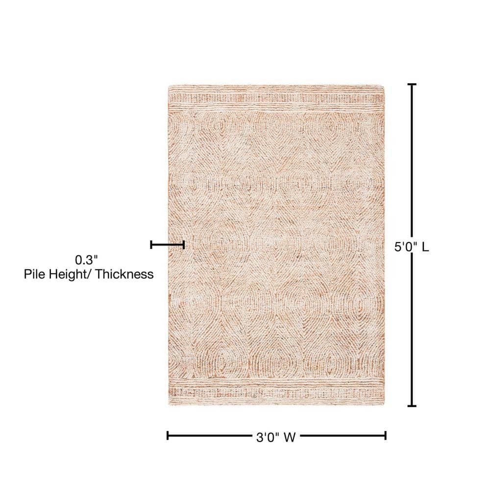 Ivory and Rust Abstract Hand-Tufted Wool Rug, 3' x 5'