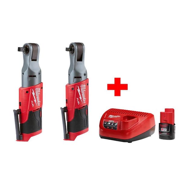 Milwaukee M12 FUEL 12V Lithium-Ion Brushless Cordless 3/8 in. & 1/2 in. Ratchet Combo Kit with (1) 2.0Ah Battery & Charger