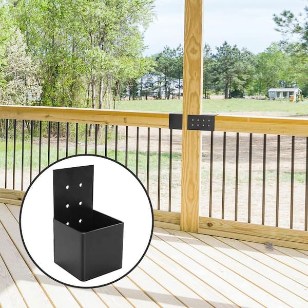 Support De Poteau Pour Pergola Et Balustrade – 2 Pièces, Métal Noir, 17x9x1 Cm