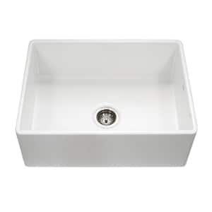 Platus Series Farmhouse Apron Front Fireclay 30 in. Single Bowl Kitchen Sink in White