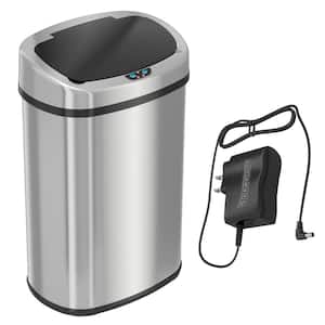13 Gal. Oval Stainless Steel Automatic Sensor Kitchen Trash Can with Power Adapter