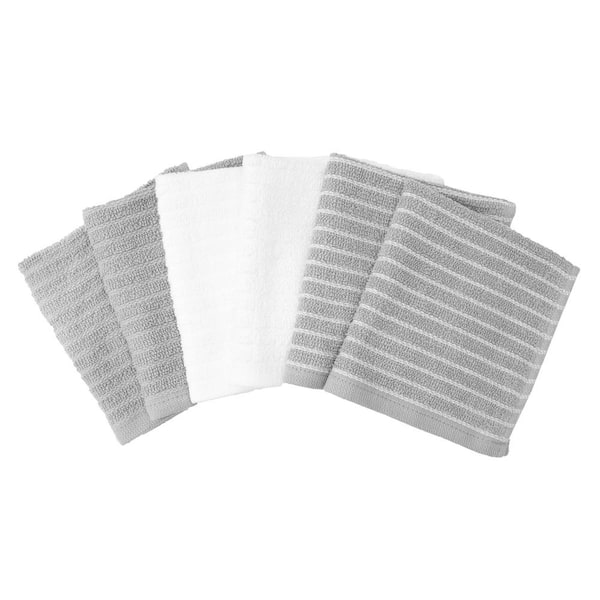 Ritz Gray Cotton Terry Horizontal Stripe Bar Mop Dish Cloth Set of 6