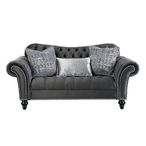 Gaura 79 in. Dark Gray Velvet 2-Seat Loveseat with Round Arms