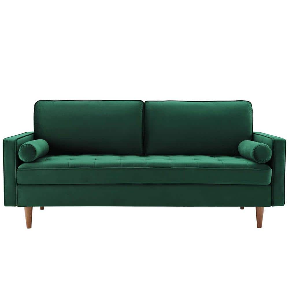 Mid-Century Modern 73'' Green Velvet Tufted Sofa with Wood Legs