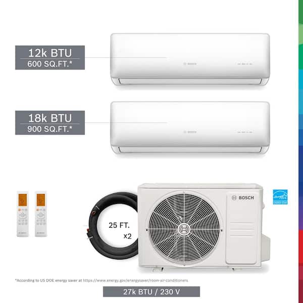 Bosch Gen 2/3 ENERGY STAR 2-Zone 27,000 BTU 2.25 Ton Ductless Mini Split Air Conditioner with Heat Pump 230-Volt