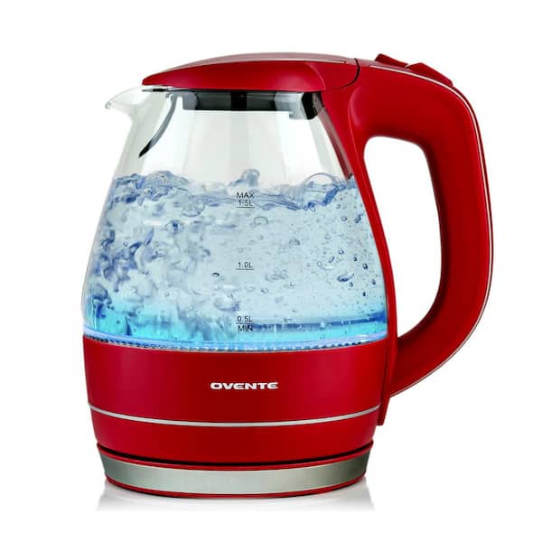 Illuminated 6.5-Cup Maroon Electric Kettle with Filter, Fast Heating and Auto-Shut Off