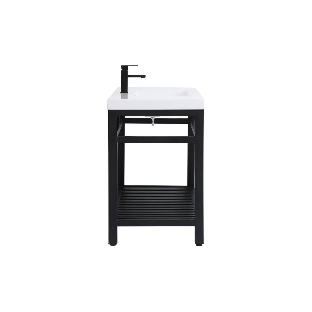 Raya 48" Black Metal Console Bathroom Sink with White Undermount