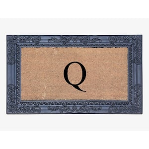 A1HC Sketch Border Black/Beige 24 in. x 36 in. Rubber and Coir Heavy Duty Easy to Clean Monogrammed Q Door Mat