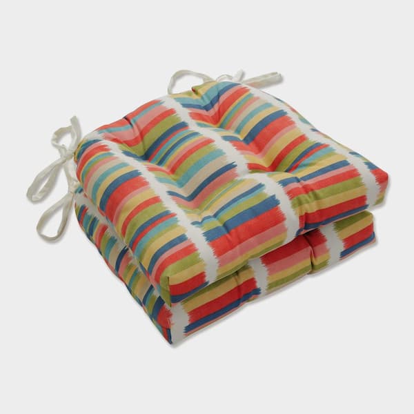 Pillow Perfect Striped 16 x 15.5 Outdoor Dining Chair Cushion in Multicolored/Off-White (Set of 2)
