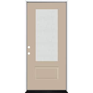 Legacy 36 in. x 80 in. 3/4 Lite Rain Glass RHIS Primed Sandstone Finish Fiberglass Prehung Front Door