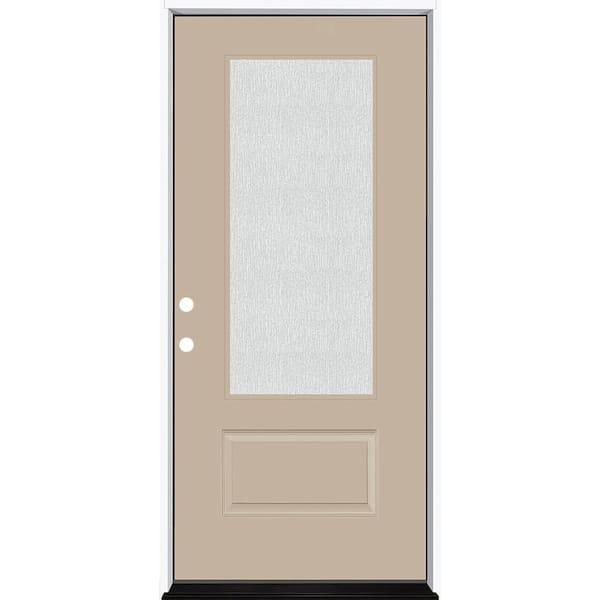 Steves & Sons Legacy 36 in. x 80 in. 3/4 Lite Rain Glass RHIS Primed Sandstone Finish Fiberglass Prehung Front Door