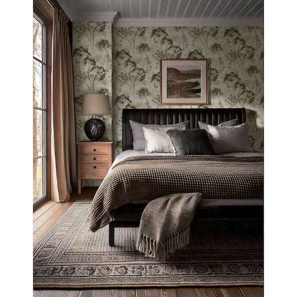 17.08 sq. ft. Charcoal and Hazel the Aurelia Floral Vinyl Peel and Stick Wallpaper Roll