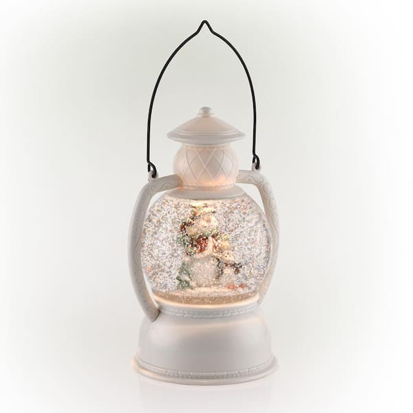 Alpine White Christmas Snow Globe Lantern with Warm White LED Light