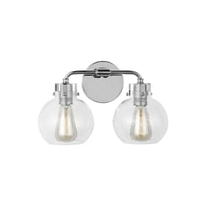Clara 14 in. 2-Light Chrome Vanity Light Clear Seeded Glass Shades
