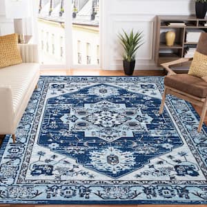Navy 6 ft. x 9 ft. Washable Floral Indoor Entryway Area Rug