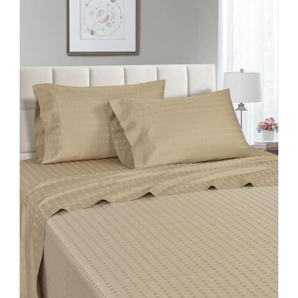 Unbranded Spring Home 4 Piece 1200 Thread Count Taupe Jacquard Dot 100% Cotton Full Size Deep Pocket Sheet Set