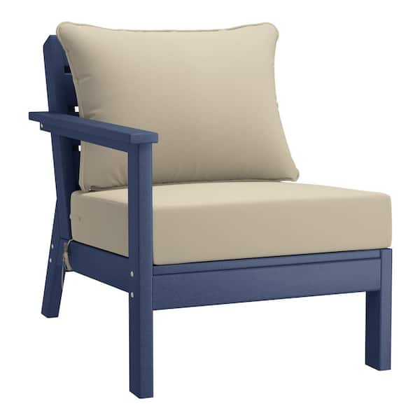Westin Outdoor Birchwood Outdoor Patio Deep Seating Left Facing Arm HDPE Lounge Chair in Navy Blue with Beige Cushions