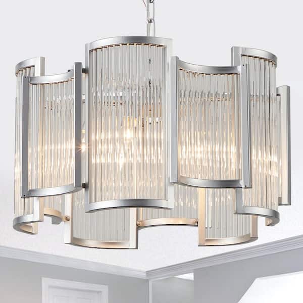 Oaks Aura Alkolla 5-Light Chrome Modern Luxury Glam Crystal Chandelier, Irregular Lines for Living Room, Kitchen, Bedroom