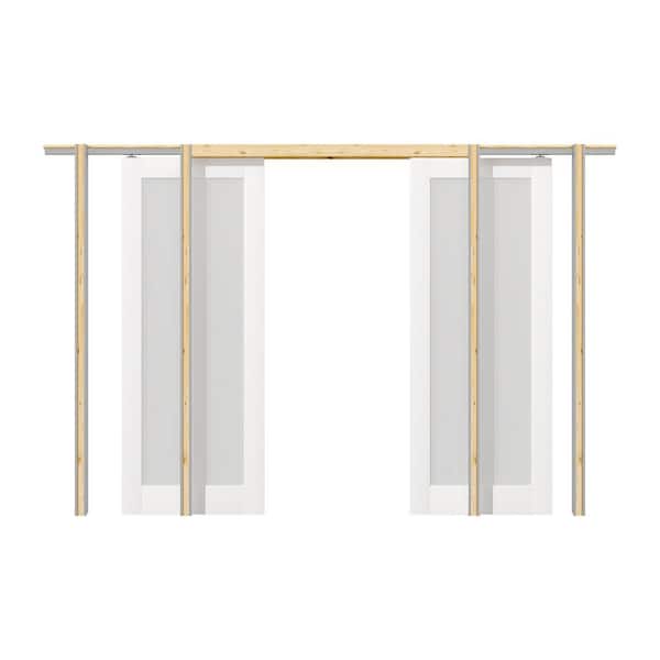 ARK DESIGN 60 in. x 80 in. 1-Lite Glass White Primed MDF Pocket Sliding Door with Pocket Door Frame and Hardware Kit