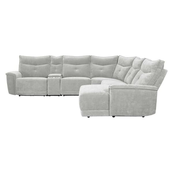 EVERGLADE HOME Marta 132 in. W Pillow Top Arm Polyester 6-Piece L-Shaped Modular Power Reclining Sectional with Headrest in Dark Gray