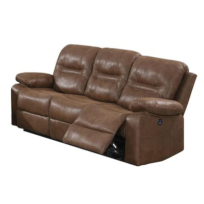 86 in. Brown Faux Leather 3-Seater Sofa with Reclining