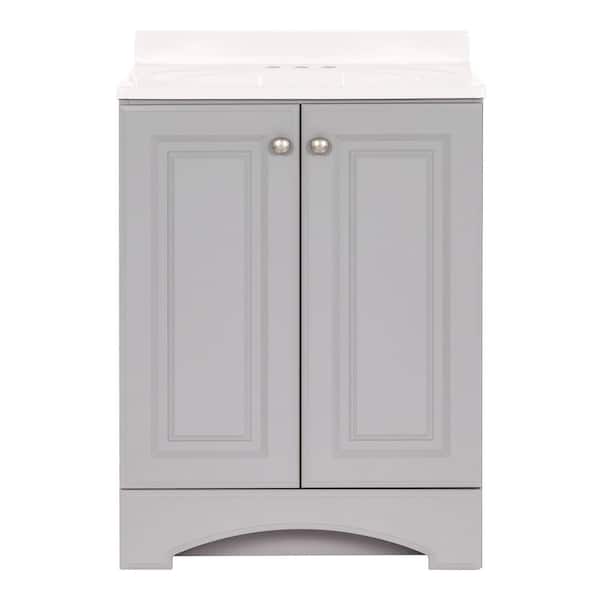 25 in. Single Sink Pearl Gray Bath Vanity with White Cultured Marble Top (Assembled)