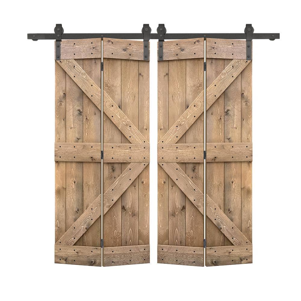 60 in. x 84 in. K Pre Assembled Light Brown Stained Wood Double Solid Core Bi-Fold Barn Doors with Sliding Hardware Kit price history on PriceWatchPro