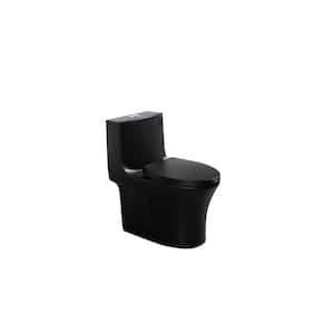 1-Piece 1.6/1.1 GPF High Efficiency Dual Flush Elongated Toilet in Matt Black Slow Close Seat Included