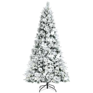 7 FT Snow Flocked Artificial Christmas Tree Hinged Xmas Tree w/Metal Stand