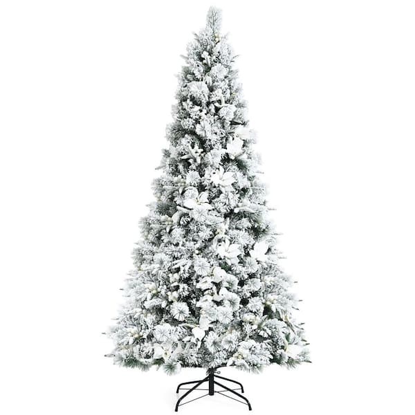 Gymax 6/7/8 FT White Artificial Christmas Tree Hinged Unlit Iridescent Xmas  Tree
