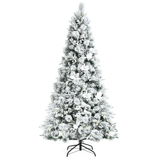 Gymax 7 FT Snow Flocked Artificial Christmas Tree Hinged Xmas Tree w/Metal Stand