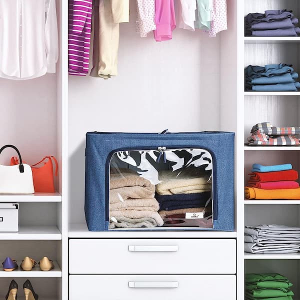 Storage Bins, Stackable and Foldable Clothes Organizer Bags, Blue 19.5 in. x 13 in. Polyester Decorative Box Set of 1