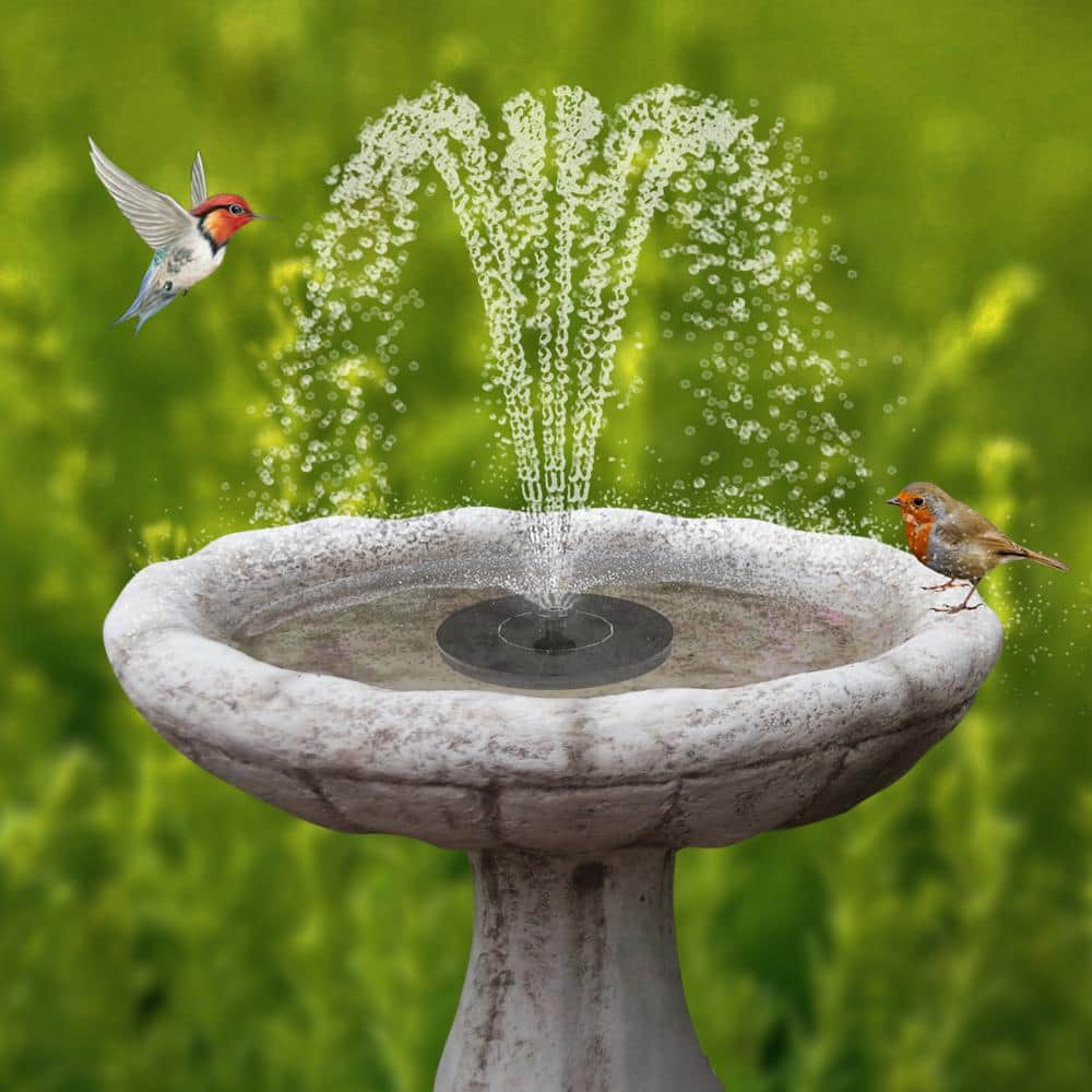 Black Solar Powered Bird Bath Fountain with 4 Nozzle Heads