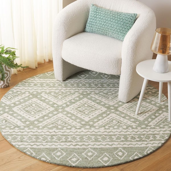 Micro-Loop 5 ft. x 5 ft. Sage/Ivory Tribal Round Rug