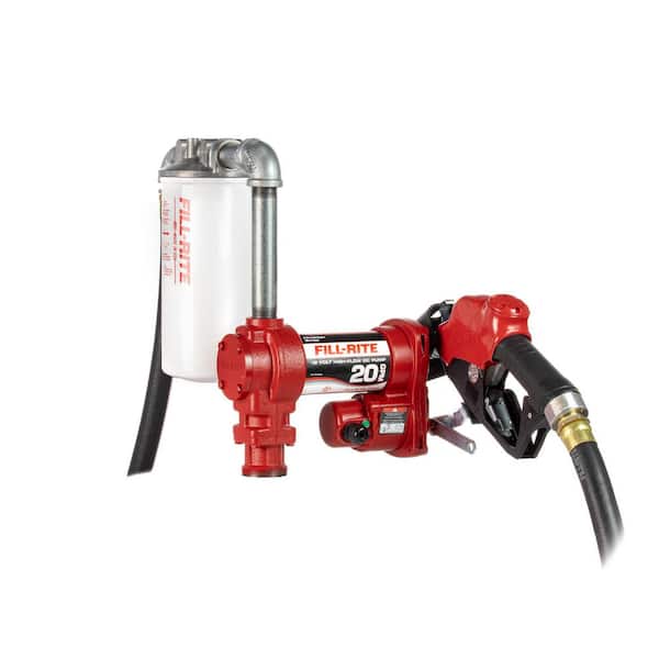 FILL-RITE 12V 20 GPM 1/4 HP Fuel Transfer Utility Pump w/ Unleaded Auto Nozzle, Discharge Hose, Particulate Filter, Suction Pipe)