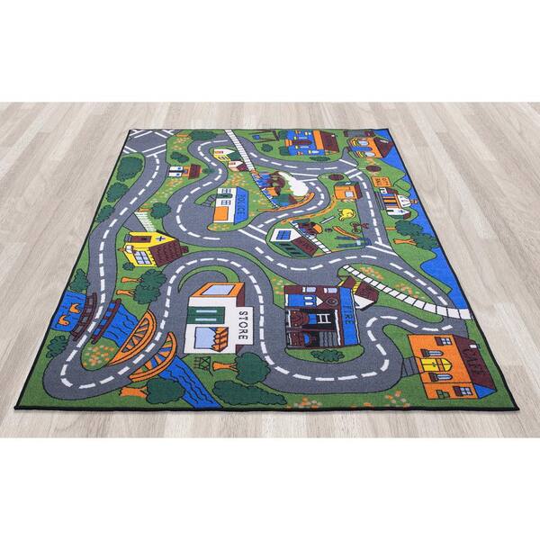 Rubber Backed Area Rug, 39 X 58 inch (fits 3x5 Area), Grey Geometric, Non  Slip, Kitchen Rugs and Mats