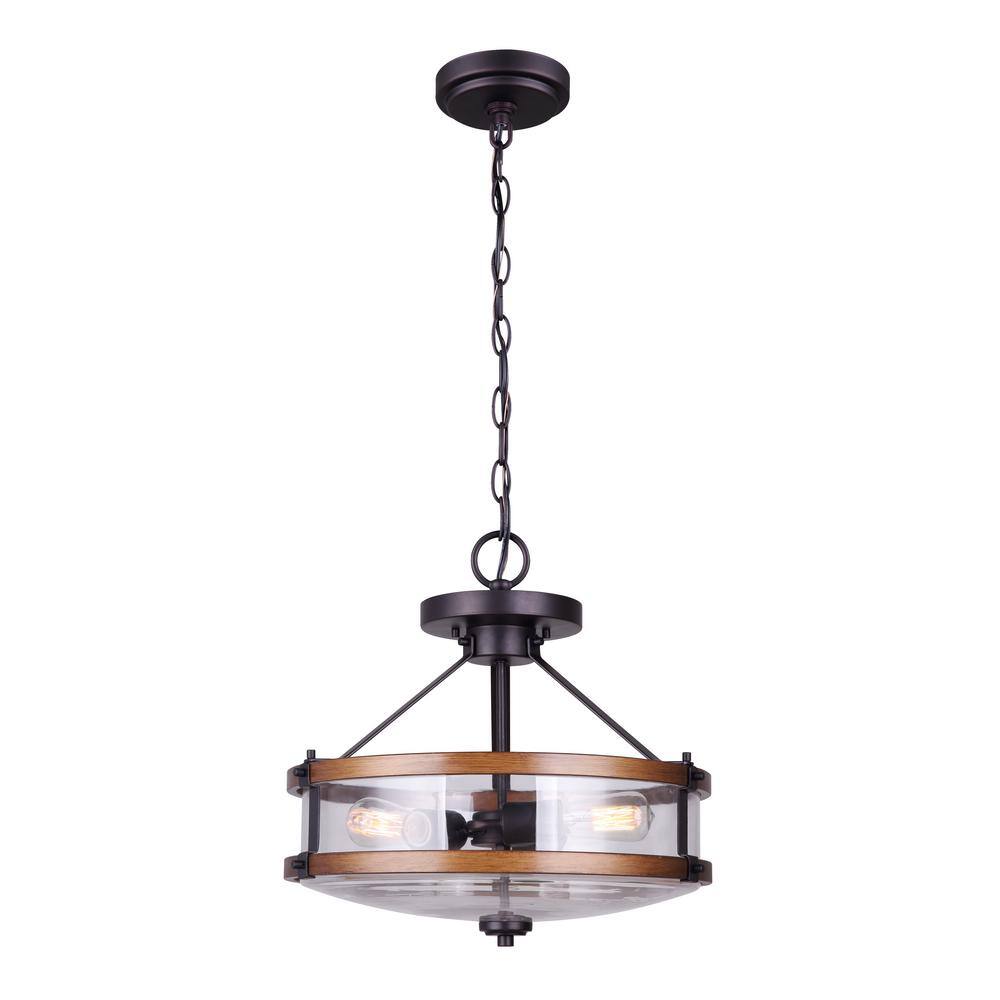 CANARM Canmore 3-Light Oil Rubbed Bronze And Brushed Wood Chandelier ...