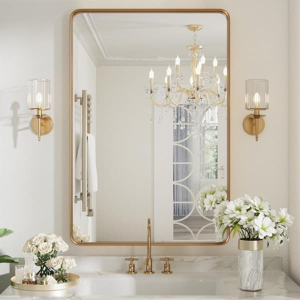 24 in. W x 36 in. H Large Rectangle Metal Framed Wall Mirrors Bathroom Mirror Vanity Mirror Accent Mirror in Gold