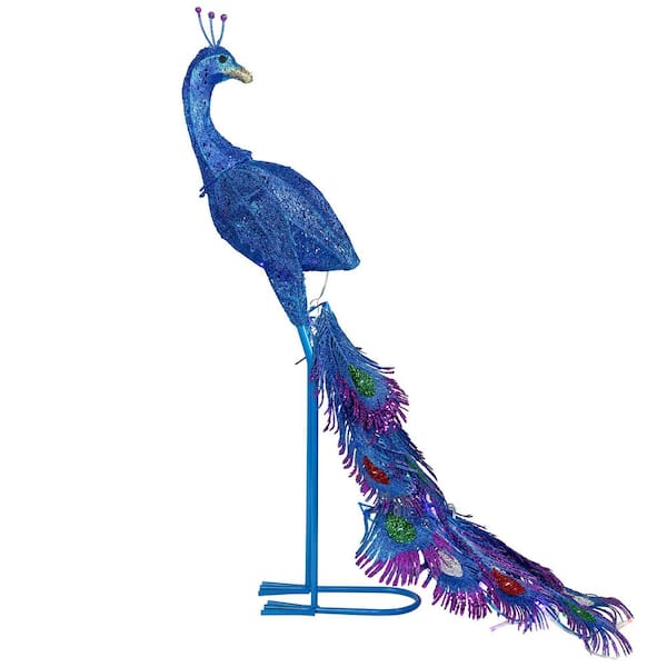 LED Lighted Glittered Peacock Outdoor Christmas Yard Decoration 36 in.