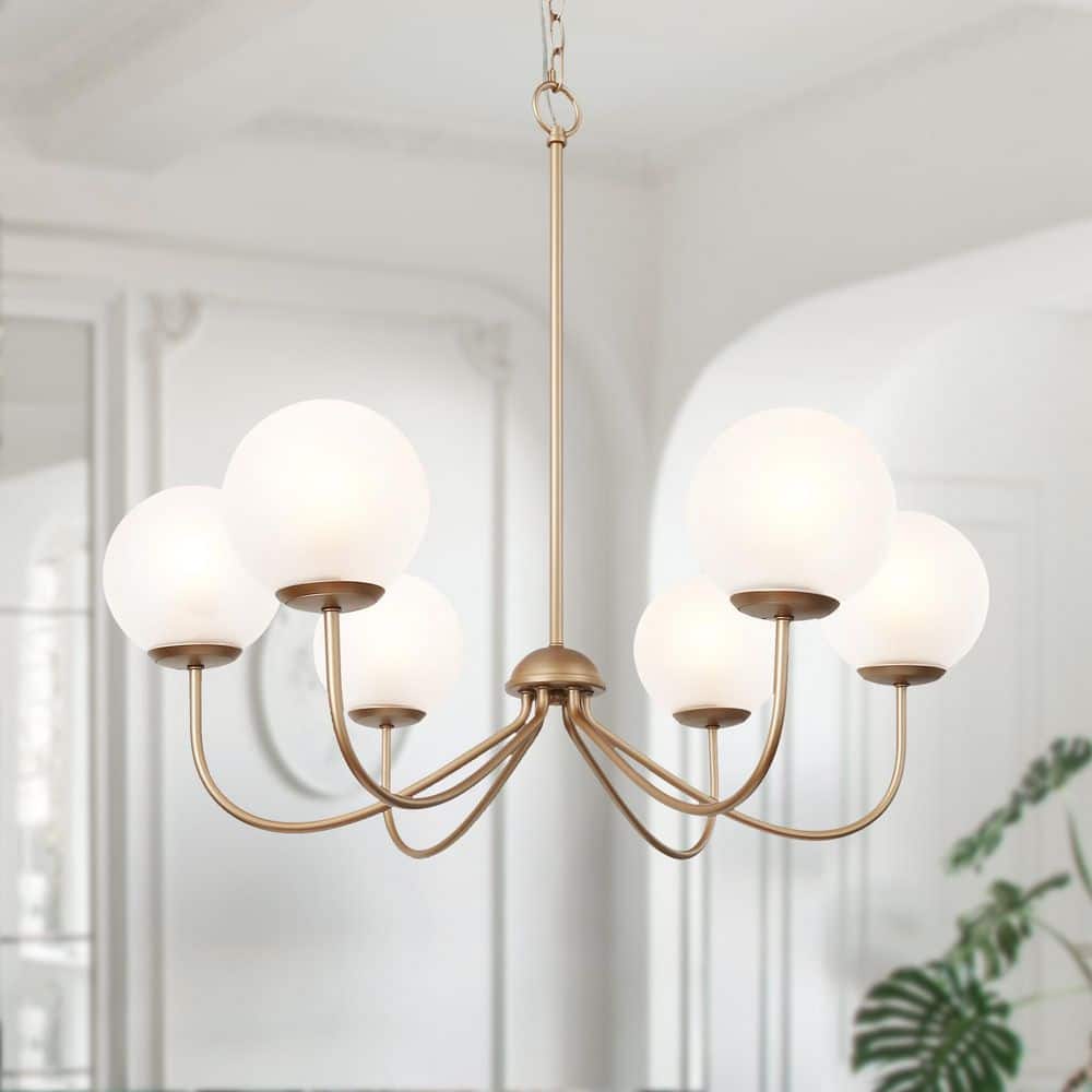 LNC Modern Deep Gold 6-Light Chandelier 27 in. Classic Globe