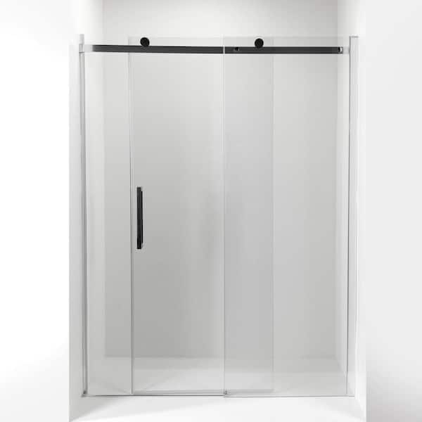 Ella Tidy 60 in. W x 78 in. H Sliding Frameless Shower Door in Chrome, 8 mm Clear Glass with Chrome Handle
