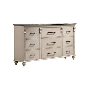 17.75 in. White and Brown 9-Drawer Wooden Dresser