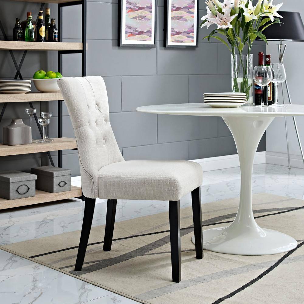 Beige Faux Leather Upholstered Parsons Side Chair